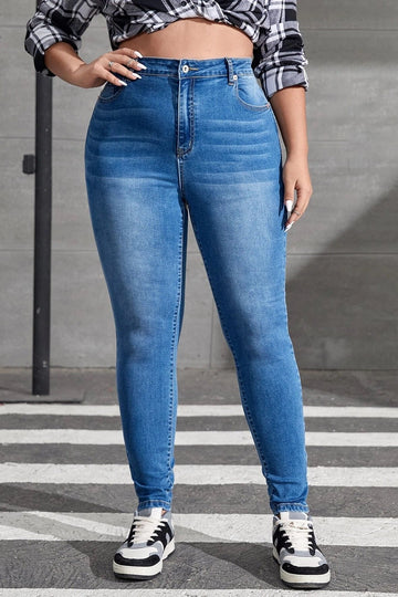 Woochic Pantalon grande taille denim slim pantalon crayon bleu clair XL
